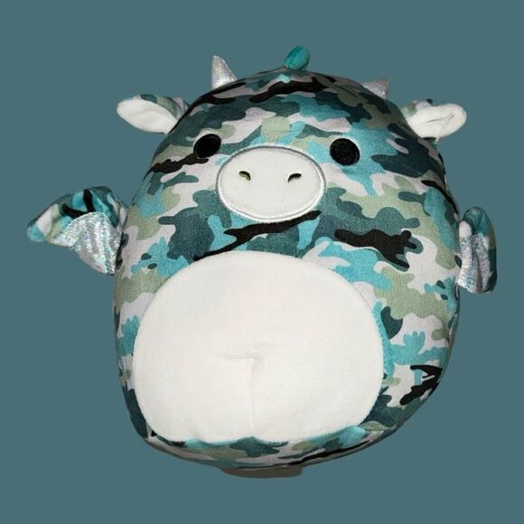NWT 2021 Squishmallow Keanu Teal Camo Dragon 8” - Picture 1 of 3
